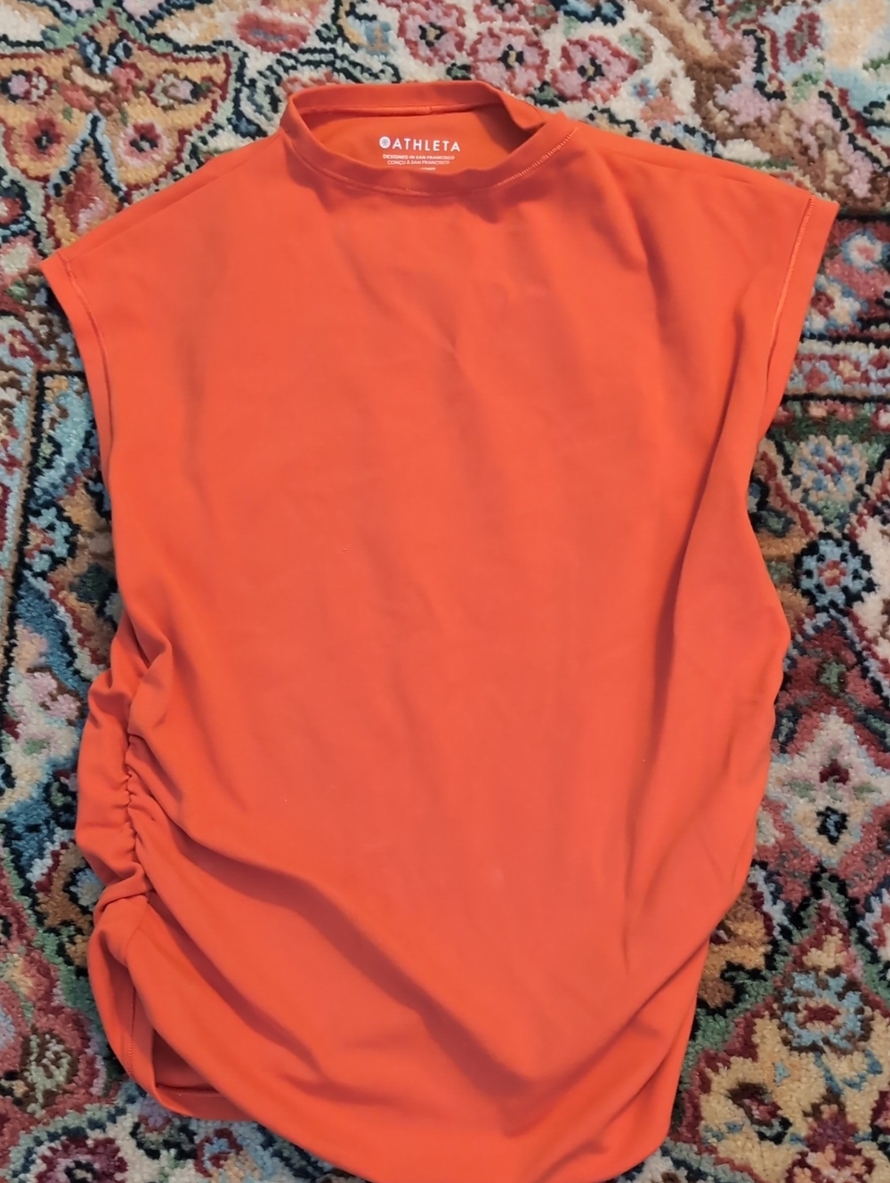 Athleta Bright Orange Sleeveless Ruched Side Tank